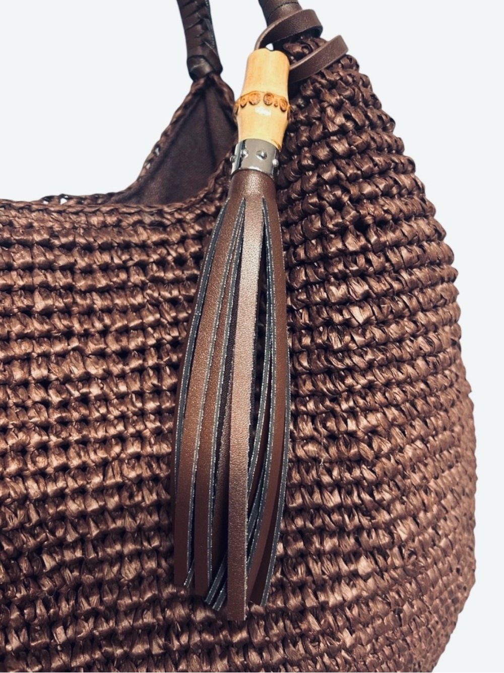NEW Tommy Bahama Dark Brown Woven Raffia Tote Hobo Handbag - Picture 12 of 16